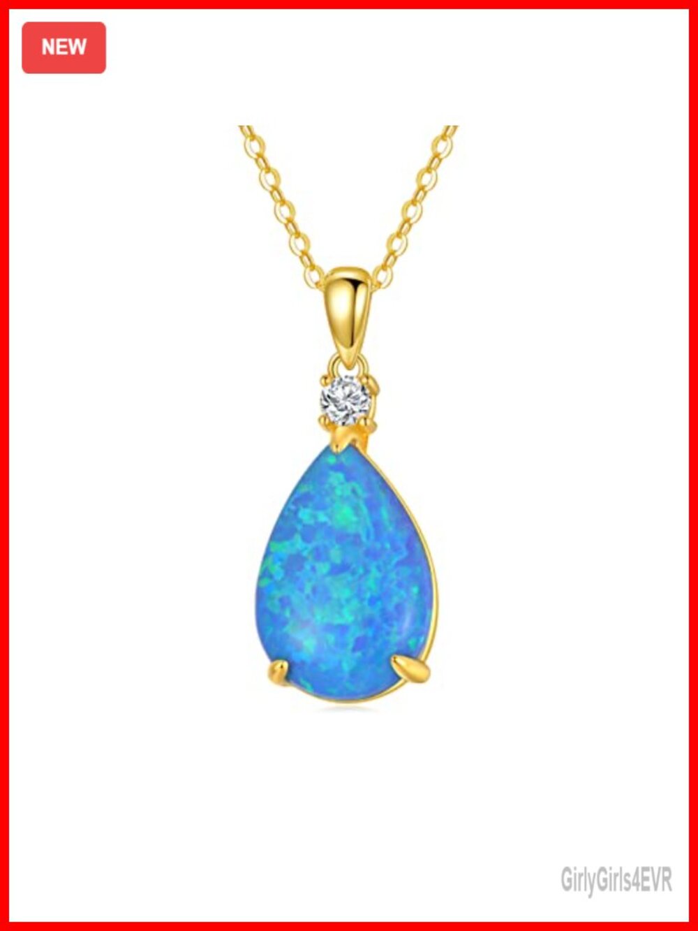 14K Yellow Gold Opal & Moissanite Pear Pendant Necklace 16+1+1 Inch
